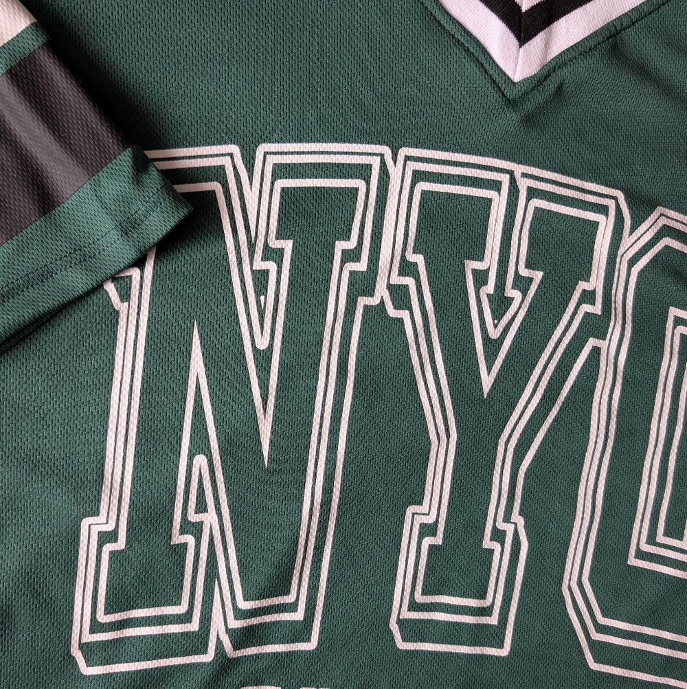 NYC Streetwear City Retro Green Jersey Grunge Indie Sleaze Acubi Basketball Sz L image 9